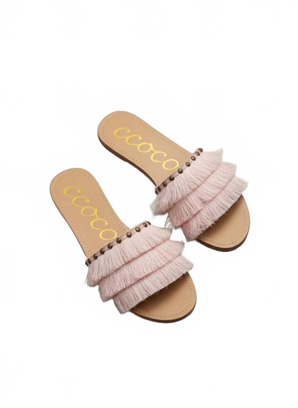 NEW CCOCCI women's margarita fringe tassel slide sandal in blush